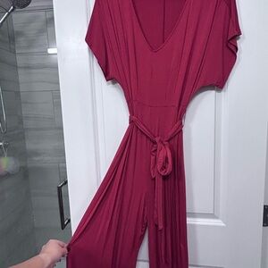 Chic Burgundy Jumpsuit with Tie Waist